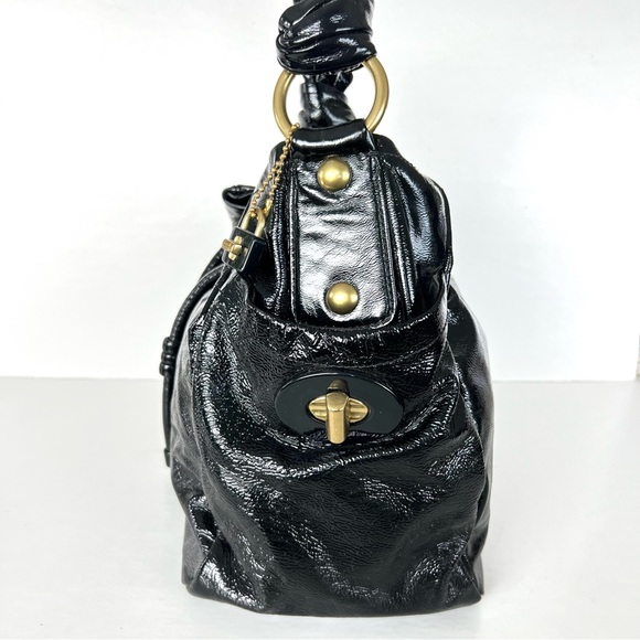 COACH LTE Restor Black Patent Leather Front Drawstring Large Shoulder Bag 13256 - Picture 6 of 16